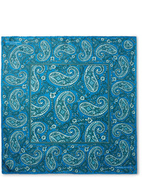 Pochette de costume en soie imprimée cachemire bleu canard Turnbull & Asser