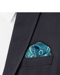 Pochette de costume en soie imprimée cachemire bleu canard Turnbull & Asser