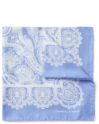 Pochette de costume en soie imprimée cachemire bleu clair