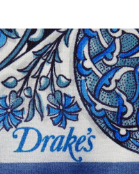 Pochette de costume en soie imprimée cachemire bleue Drakes