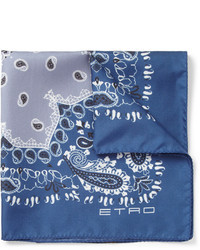 Pochette de costume en soie imprimée cachemire bleue Etro