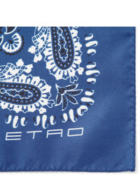 Pochette de costume en soie imprimée cachemire bleue Etro