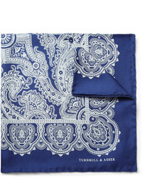 Pochette de costume en soie imprimée cachemire bleue Turnbull & Asser