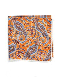 Pochette de costume en soie imprimée cachemire orange