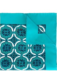 Pochette de costume en soie imprimée turquoise