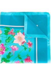 Pochette de costume en soie imprimée turquoise Kiton