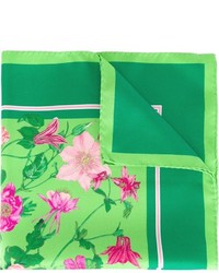 Pochette de costume en soie imprimée verte Kiton