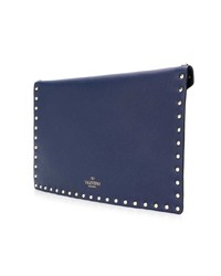 Pochette en cuir à clous bleu marine Valentino