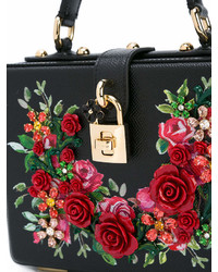 Pochette en cuir à fleurs noire Dolce & Gabbana