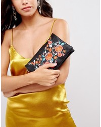 Pochette en cuir à fleurs noire Oasis