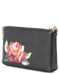 Pochette en cuir à fleurs noire Dolce & Gabbana