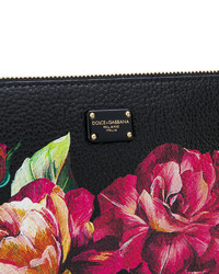 Pochette en cuir à fleurs noire Dolce & Gabbana