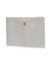 Pochette en cuir brodée grise Thom Browne