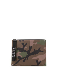 Pochette en cuir camouflage olive Valentino