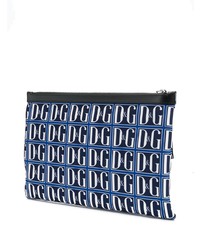 Pochette en cuir imprimée bleu marine Dolce & Gabbana