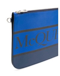Pochette en cuir imprimée bleu marine Alexander McQueen