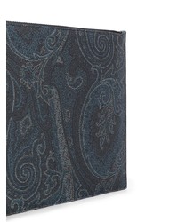Pochette en cuir imprimée bleu marine Etro