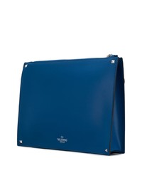 Pochette en cuir imprimée bleue Valentino