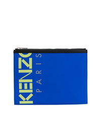 Pochette en cuir imprimée bleue Kenzo