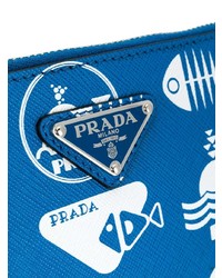 Pochette en cuir imprimée bleue Prada