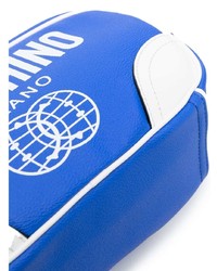 Pochette en cuir imprimée bleue Moschino