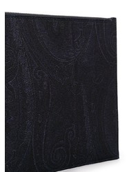 Pochette en cuir imprimée cachemire bleu marine Etro