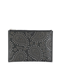 Pochette en cuir imprimée cachemire noire