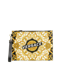 Pochette en cuir imprimée jaune Versace