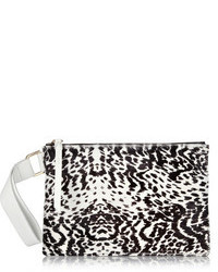Pochette en cuir imprimée léopard blanche et noire