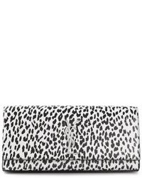 Pochette en cuir imprimée léopard blanche et noire Saint Laurent