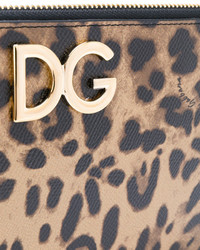 Pochette en cuir imprimée léopard marron clair Dolce & Gabbana