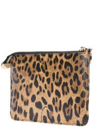 Pochette en cuir imprimée léopard marron clair Dolce & Gabbana