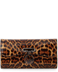 Pochette en cuir imprimée léopard marron foncé