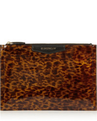 Pochette en cuir imprimée léopard marron foncé Givenchy