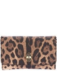 Pochette en cuir imprimée léopard marron Dolce & Gabbana