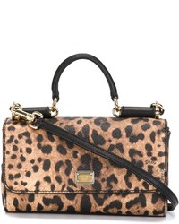 Pochette en cuir imprimée léopard marron Dolce & Gabbana