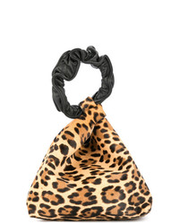 Pochette en cuir imprimée léopard marron Elena Ghisellini