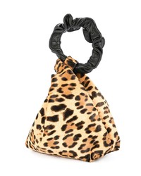 Pochette en cuir imprimée léopard marron Elena Ghisellini