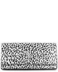 Pochette en cuir imprimée léopard noire et blanche Saint Laurent
