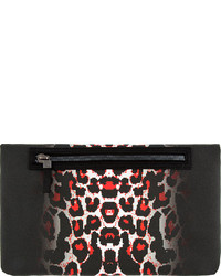 Pochette en cuir imprimée léopard rouge et noir MCQ