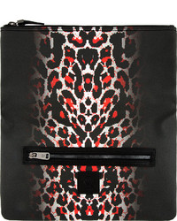 Pochette en cuir imprimée léopard rouge et noir MCQ