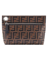 Pochette en cuir imprimée marron foncé Fendi