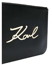 Pochette en cuir imprimée noire et blanche Karl Lagerfeld