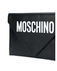 Pochette en cuir imprimée noire et blanche Moschino
