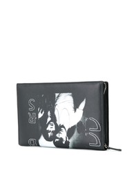 Pochette en cuir imprimée noire et blanche Raf Simons