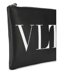 Pochette en cuir imprimée noire et blanche Valentino