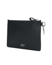 Pochette en cuir imprimée noire Valentino