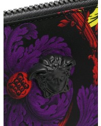 Pochette en cuir imprimée noire Versace