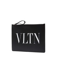 Pochette en cuir imprimée noire Valentino