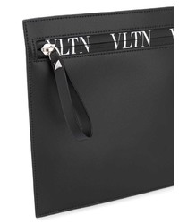 Pochette en cuir imprimée noire Valentino